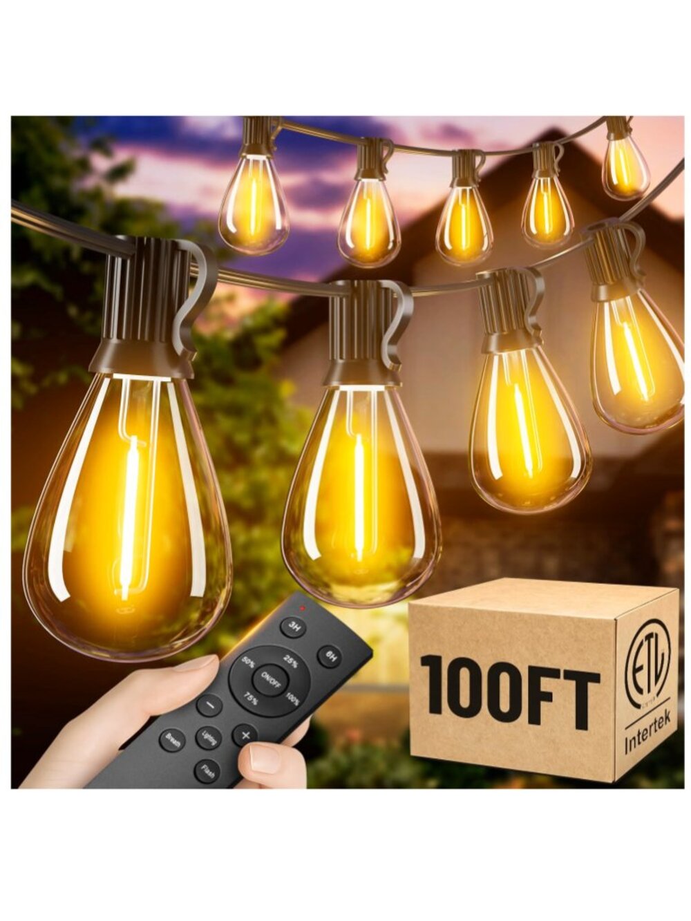 OUTDOOR STRING LIGHTS 100' Remote Controlled Timer Dimmer - NEW NIB